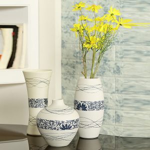 White & Blue Ceramic Vase - Set of 3