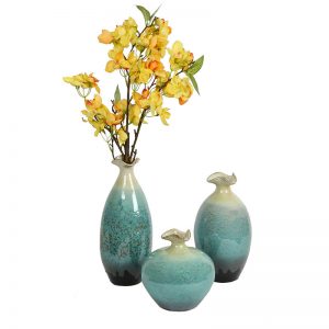 Set of 3 Aqua Ceramic Vases