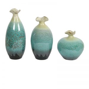 Set of 3 Aqua Ceramic Vases