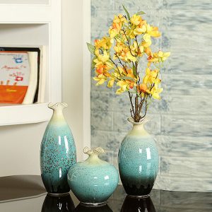 Set of 3 Aqua Ceramic Vases