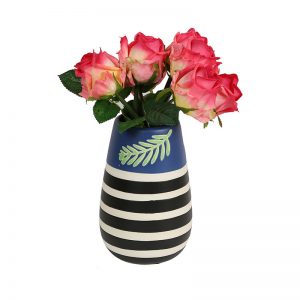 Striped Multicolored Ceramic Vase for Home and Office