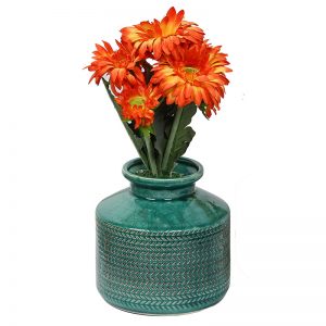Beautiful Crinckeled Effect Green Ceramic Vase