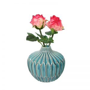 Round Bottle Style Aqua Blue Ceramic Decorative Vase