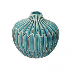 Round Bottle Style Aqua Blue Ceramic Decorative Vase