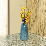 Jaggered Pattern Blue Ceramic Vase For Home And Office