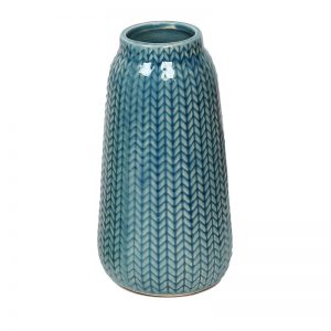 Jaggered Pattern Blue Ceramic Vase For Home And Office