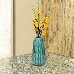 Jaggered Pattern Aqua Ceramic Vase For Home And Office