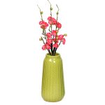 Jaggered Pattern Yellowish Green Ceramic Vase For Home And Office