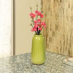 Jaggered Pattern Yellowish Green Ceramic Vase For Home And Office