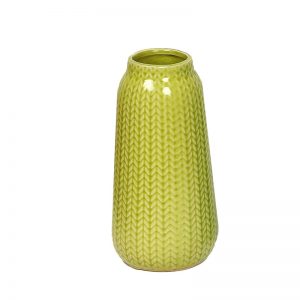 Jaggered Pattern Yellowish Green Ceramic Vase For Home And Office