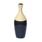 Off White And Deep Blue Stripped Ceramic Vase