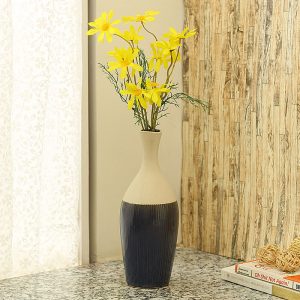 Off White And Deep Blue Stripped Ceramic Vase