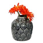 Aqua Blue Leafy Design Ceramic Vase