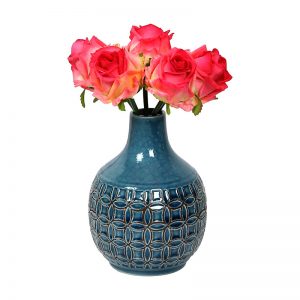 Royal Blue Crinkled Effect Round Ceramic Vase