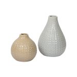 Retro Style Cream & White Handcrafted Ceramic Vase - Set of 2