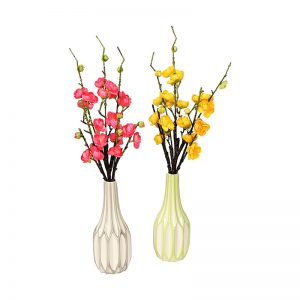 Off White And Lime Green Glazed Ceramic Vase - Set of 2