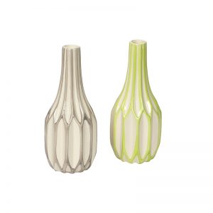 Off White And Lime Green Glazed Ceramic Vase - Set of 2
