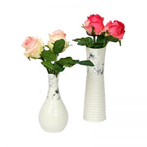 White Designer Marble Effect Cylindrical Ceramic Vase - Set of 2