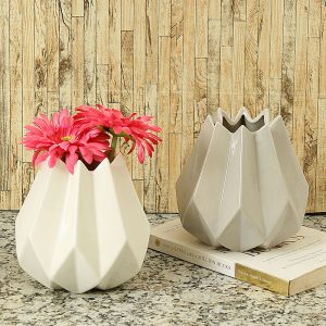 Differently Handcrafted Grey & White Decorative Ceramic Vase - Set of 2