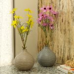 Round Decorative Glazed Ceramic Vase Beige & Grey Set of 2