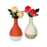 Dual Tone Orange And White Ceramic Vase - Set of 2