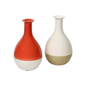 Dual Tone Orange And White Ceramic Vase - Set of 2
