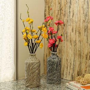 Handcrafted Leafy Design Decorative Ceramic Vase - Set of 2