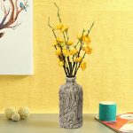 Handcrafted Leafy Design Decorative Beige Ceramic Vase