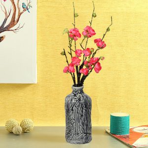 Handcrafted Leafy Design Decorative Grey Ceramic Vase