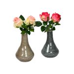 Set of 2 Grey & Beige Marble Finish Shiny Ceramic Vase