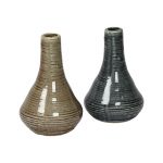 Set of 2 Grey & Beige Marble Finish Shiny Ceramic Vase