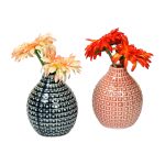 Handcrafted Charcoal Grey & Peach Glazed Ceramic Vase - Set of 2