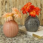 Handcrafted Charcoal Grey & Peach Glazed Ceramic Vase - Set of 2