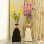 Set of 2 Black & White Stylish Corkd Neck Ceramic Vase