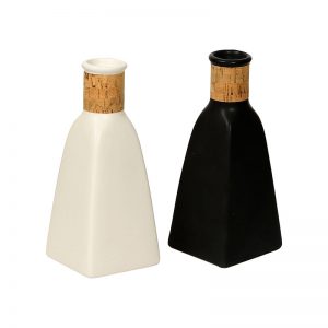 Set of 2 Black & White Stylish Corkd Neck Ceramic Vase