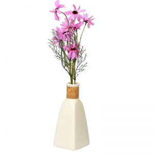 White Stylish Corkd Neck Ceramic Vase