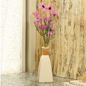 White Stylish Corkd Neck Ceramic Vase