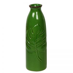 Embossed Leaf Design Green Ceramic Vase