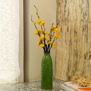 Embossed Leaf Design Green Ceramic Vase