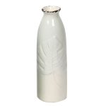 Embossed Leaf Design White Ceramic Vase