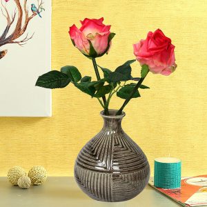 Geometrical Brown Handcrafted Ceramic Vase
