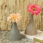 Linear Ribbed Style Brown & Grey Ceramic Vase - Set of 2