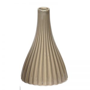 Linear Ribbed Style Brown Ceramic Vase