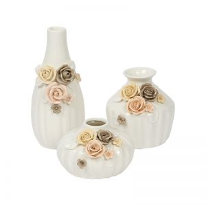 Delicately Handcrafted Floral Design Ceramic Vase Set Of 3