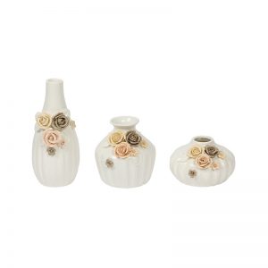 Delicately Handcrafted Floral Design Ceramic Vase Set Of 3