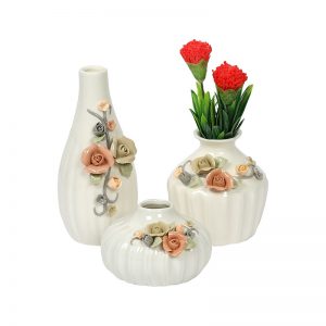 Delicately Handcrafted Floral Design Ceramic Vase Set Of 3