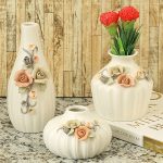 Delicately Handcrafted Floral Design Ceramic Vase Set Of 3