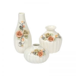 Delicately Handcrafted Floral Design Ceramic Vase Set Of 3