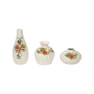 Delicately Handcrafted Floral Design Ceramic Vase Set Of 3