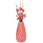 Geometrically Designed Shiny Peach Ceramic Vase